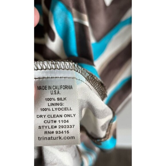 Trina Turk Womens Abstract Print Draped Silk Dress Blue Brown White Size 6 - Picture 8 of 8